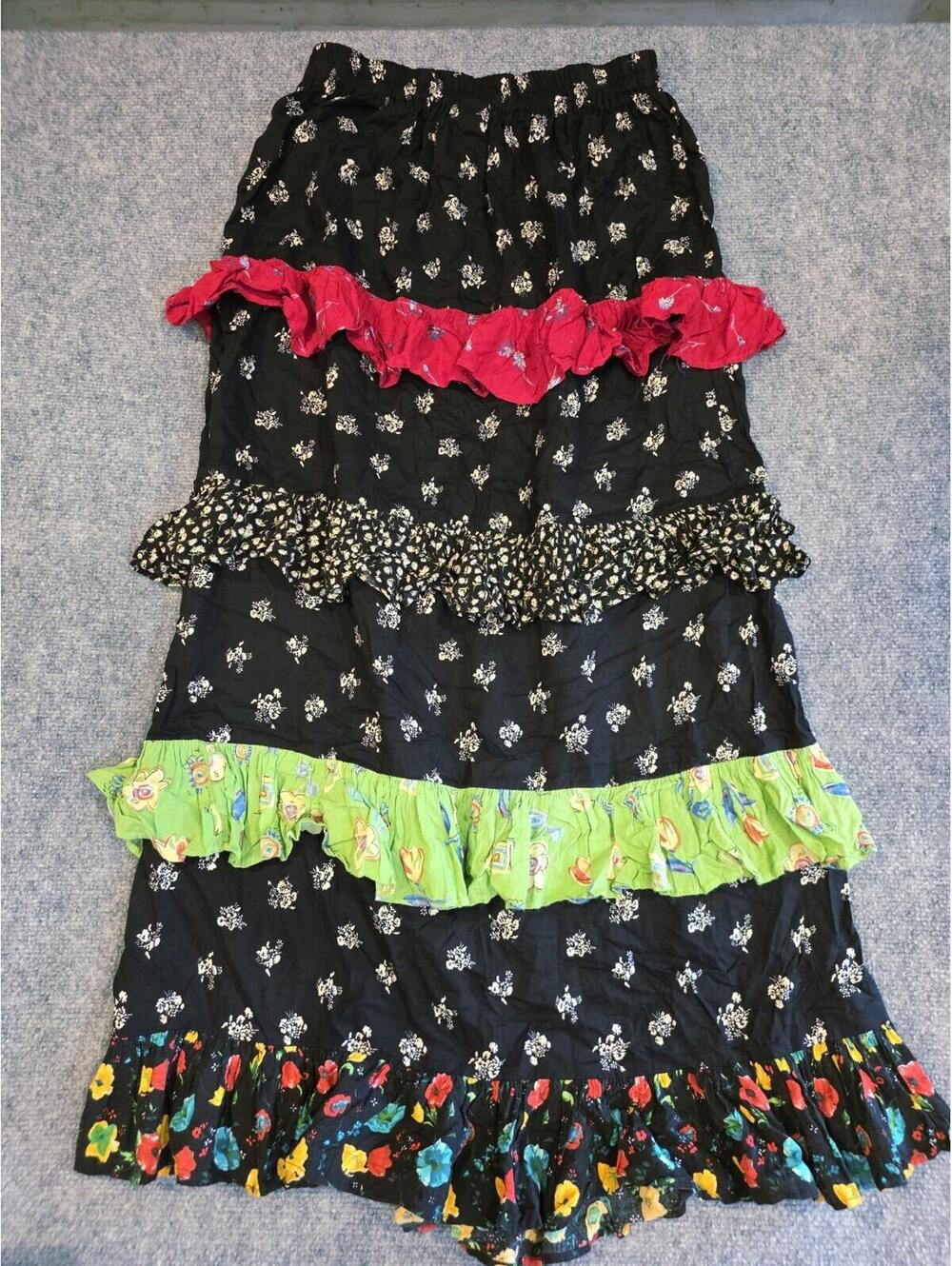 VTG Made In Texas Tiered Ruffle Maxi Skirt Boho Calico Floral Peasant Western OS - Picture 2 of 7